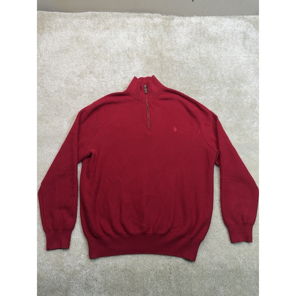 Polo Ralph Lauren Quarter Zip Mens XL Red Pony Knit Preppy Pullover Pima Cotton